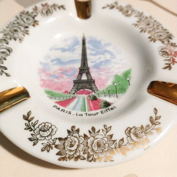 Pre-loved Vintage Limoges 4" gold trim ashtray Eiffel Tower - Picture 2 of 6